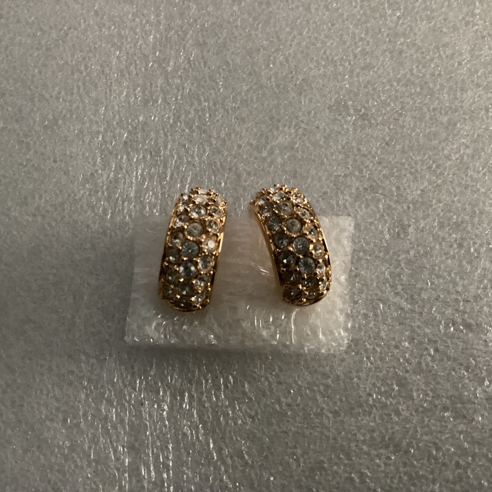 Swarovski Vintage Gold-tone Half Hoop Clip On Earrings
